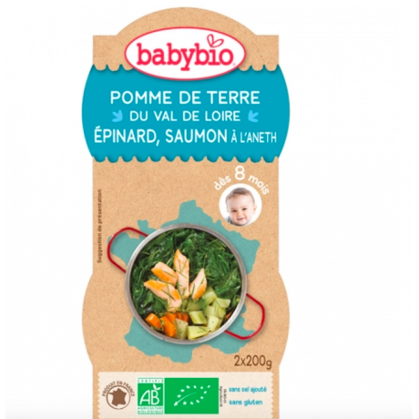 BABYBIO MENU DU JOUR BOL BIO 2X200G DES 8 MOIS - POMME DE TERRE EPINARD SAUMON