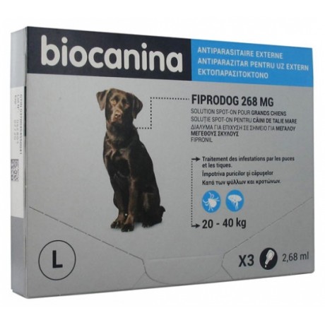 BIOCANINA FIPRODOG 268 MG SOLUTION SPOT-ON GRANDS CHIENS 3 PIPETTES DE 2,68 ML
