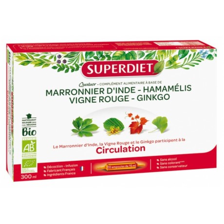 SUPER DIET QUATUOR VIGNE ROUGE CIRCULATION BIO 20 AMPOULES