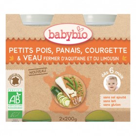 BABYBIO Petits pots petits pois panais courgette veau - 2x200g
