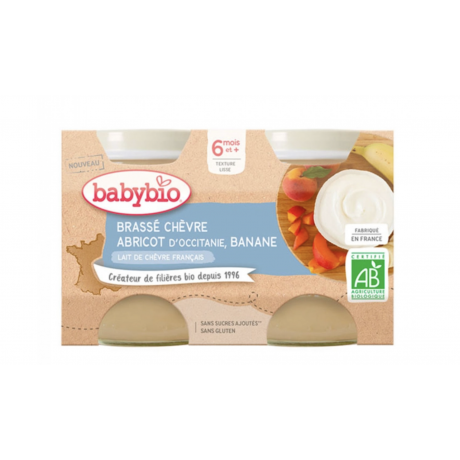 BABYBIO POTS LACTÉS AU LAIT DE CHEVRE FRANCAIS BIO 2X130G DESSERTS LACTÉS 6 MOIS ET PLUS - ABRICOT BANANE