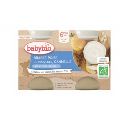 BABYBIO POTS LACTÉS AU LAIT DE VACHE FRANCAIS BIO 2X130G 6 MOIS ET PLUS - POIRE CANNELLE