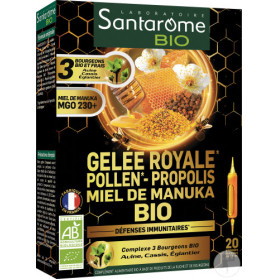 Santarome Bio Gelée Royale-Pollen-Propolis-Miel De Manuka Bio 20 Ampoules